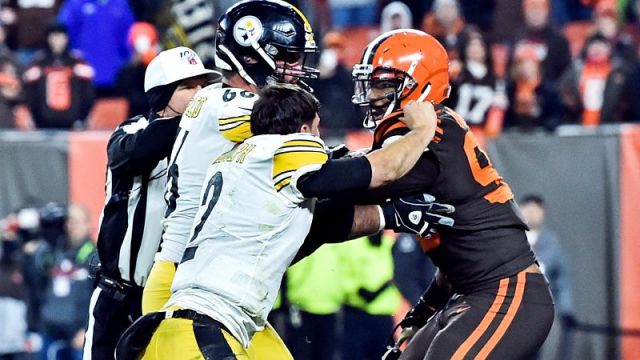 Cleveland Browns defensive end Myles Garrett and Pittsburgh Steelers quarterback Mason Rudolph
