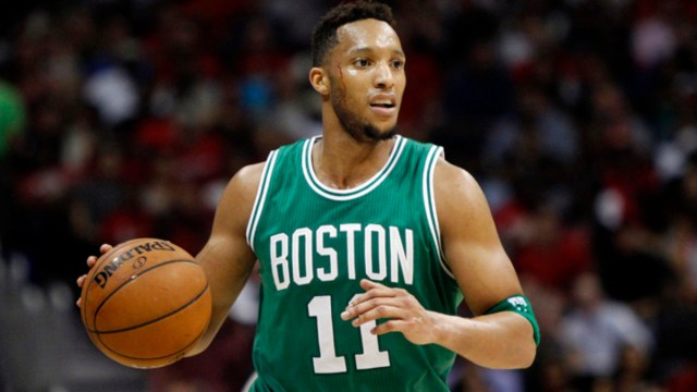 Boston Celtics guard Evan Turner (11) dribbles against the Atlanta Hawks in the third quarter in game five of the first round of the NBA Playoffs at Philips Arena.