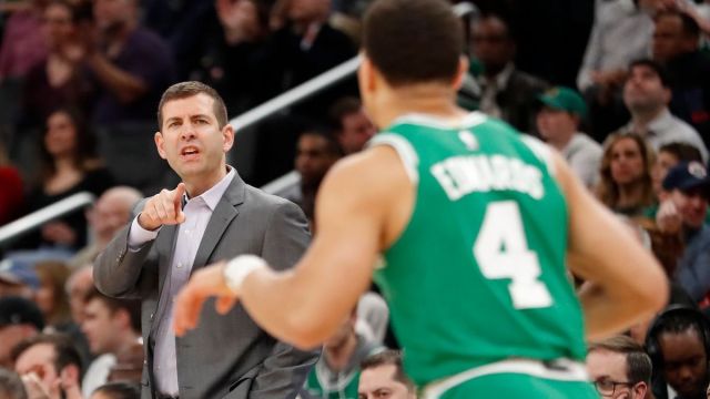 Boston Celtics coach Brad Stevens, guard Carsen Edwards