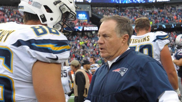 Chargers tight end Hunter Henry, Patriots head coach Bill Belichick