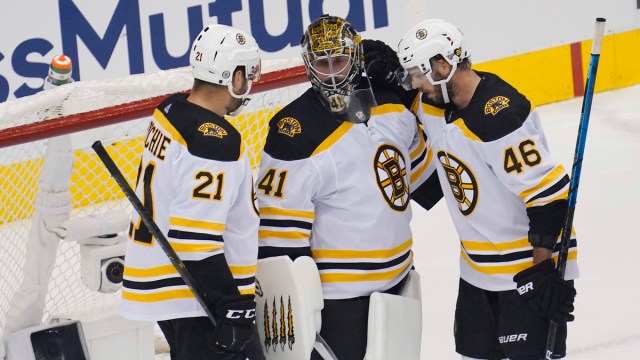 Boston Bruins' Nick Ritchie, Jaroslav Halak And David Krejci