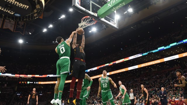 Boston Celtics center Tristan Thompson (13) and forward Jayson Tatum (0)