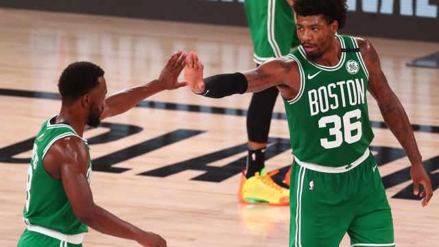 Boston Celtics guards Kemba Walker, Marcus Smart