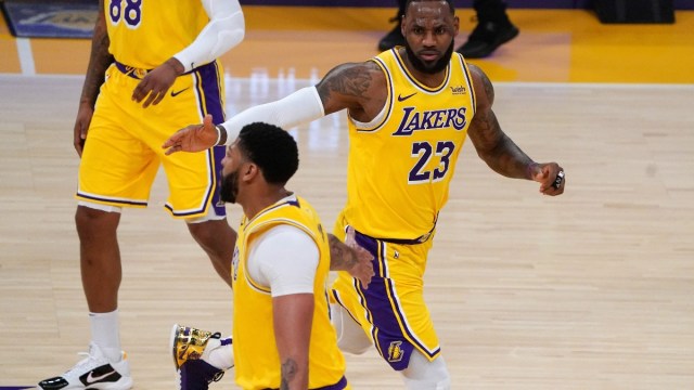Los Angeles Lakers forward LeBron James (23) and forward Anthony Davis (3)