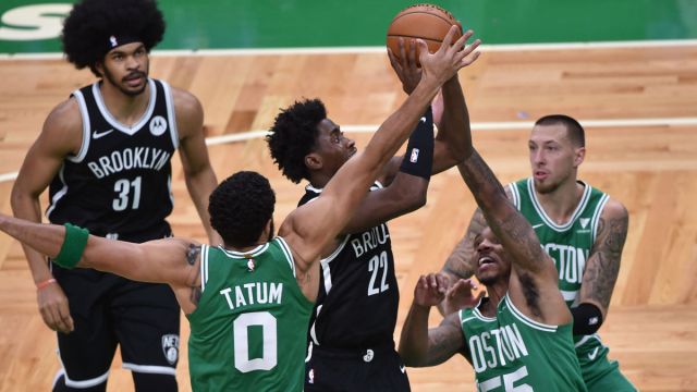 Brooklyn Nets guard Caris LeVert and Boston Celtics forward Jayson Tatum