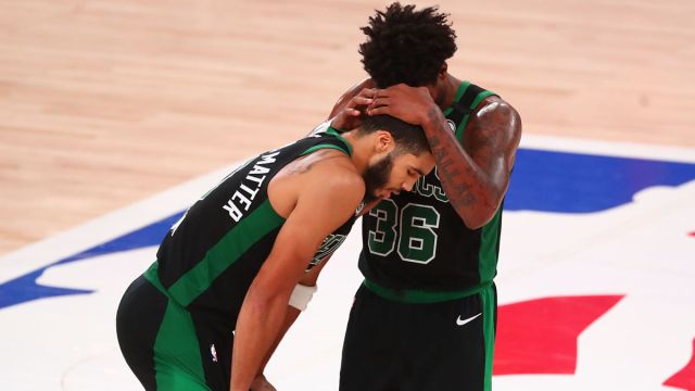 Boston Celtics guard Marcus Smart and forward Jayson Tatum