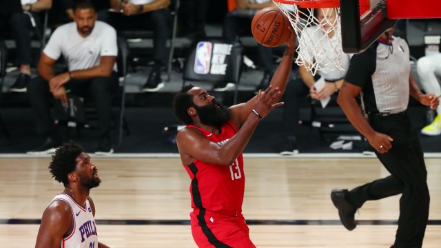 Houston Rockets guard James Harden, Philadlephia 76ers center Joel Embiid