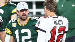Green Bay Packers quarterback Aaron Rodgers And Tampa Bay Buccaneers Quarterback Tom Brady