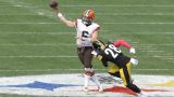 Cleveland Browns quarterback Baker Mayfield and Pittsburgh Steelers cornerback Mike Hilton