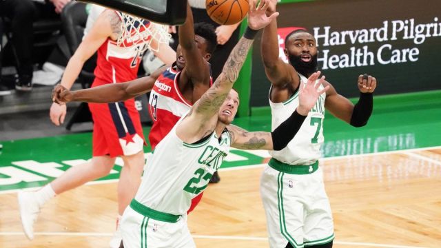Boston Celtics guard Jaylen Brown, center Daniel Theis