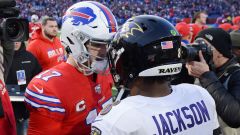 Buffalo Bills quarterback Josh Allen and Baltimore Ravens quarterback Lamar Jackson