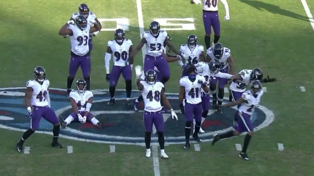 Watch Ravens dance on Titans logo after game-winning interception in  revenge for November scuffle [VIDEO] - DraftKings Network