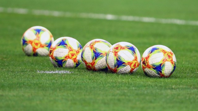 General view of soccer balls