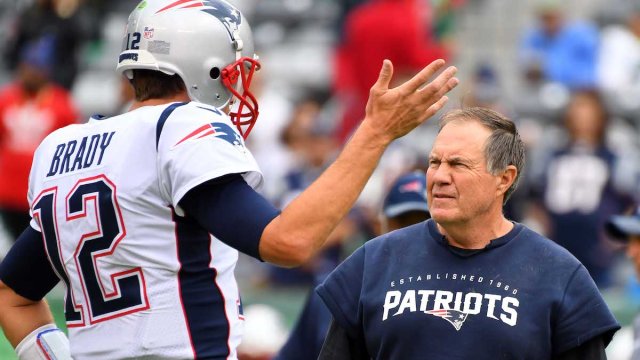 Former New England Patriots quarterback Tom Brady, head coach Bill Belichick