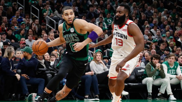 Boston Celtics forward Jayson Tatum, Brooklyn Nets guard guard James Harden