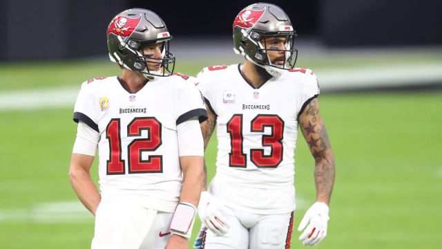 Tampa Bay Buccaneers quarterback Tom Brady and wide receiver Mike Evans