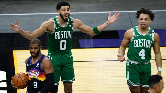 Boston Celtics forward Jayson Tatum and guard Carsen Edwards