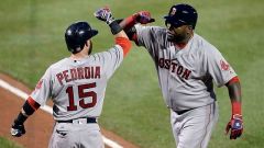 Former Boston Red Sox players David Ortiz and Dustin Pedroia