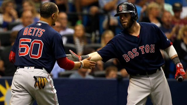 Los Angeles Dodgers outfielder Mookie Betts and former Boston Red Sox second baseman Dustin Pedroia