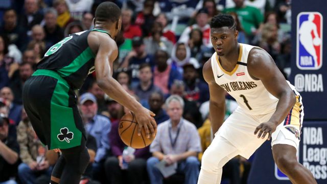 Boston Celtics guard Kemba Walker and New Orleans Pelicans forward Zion Williamson
