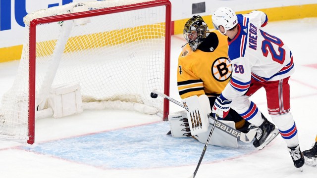 Boston Bruins goalie Jaroslav Halak, New York Rangers winger Chris Kreider