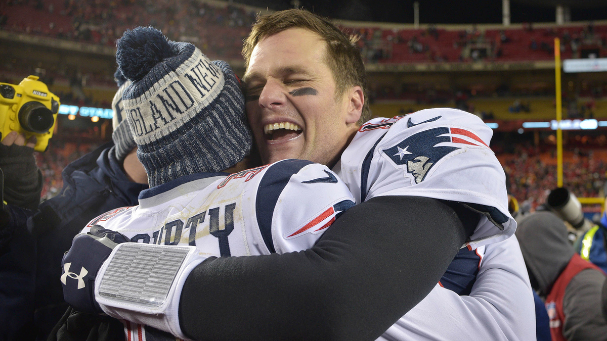 Tom Brady and Mac Jones pose side-by-side in Devin McCourty photo