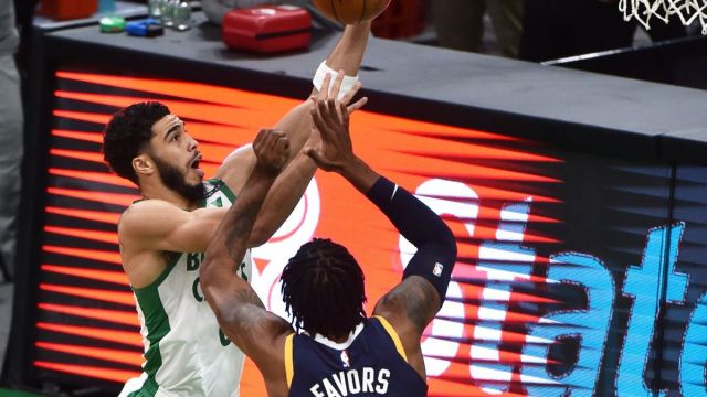 Boston Celtics forward Jayson Tatum, Utah Jazz center Derrick Favors