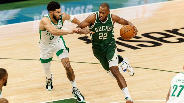 Boston Celtics forward Jayson Tatum and Milwaukee Bucks forward Khris Middleton
