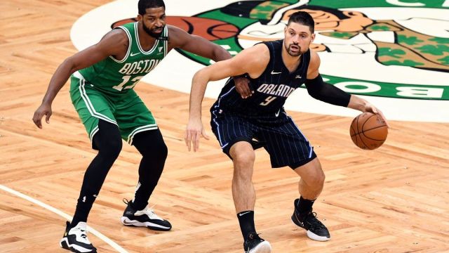 Boston Celtics center Tristan Thompson, Orlando Magic center Nikola Vucevic