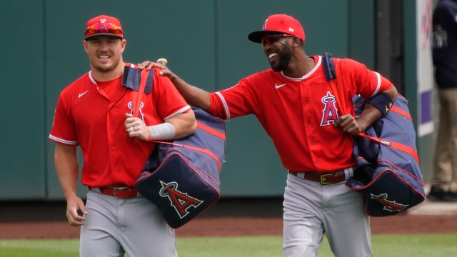 Los Angeles Angels outfielders Mike Trout, Dexter Fowler