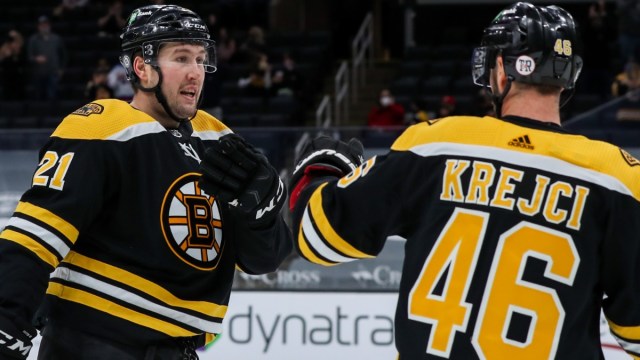 Boston Bruins Forwards Nick Ritchie, David Krejci