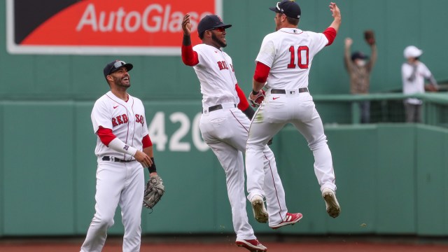 Boston Red Sox Outfielders J.D. Martinez, Franchy Corder And Hunter Renfroe