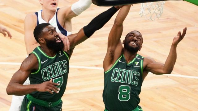 Boston Celtics guards Jaylen Brown, Kemba Walker