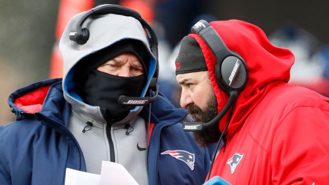 New England Patriots head coach Bill Belichick and Matt Patricia