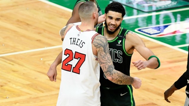 Chicago Bulls center Daniel Theis and Boston Celtics forward Jayson Tatum