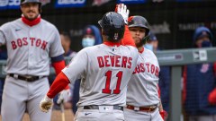 Boston Red Sox third baseman Rafael Devers, Christian Vazquez