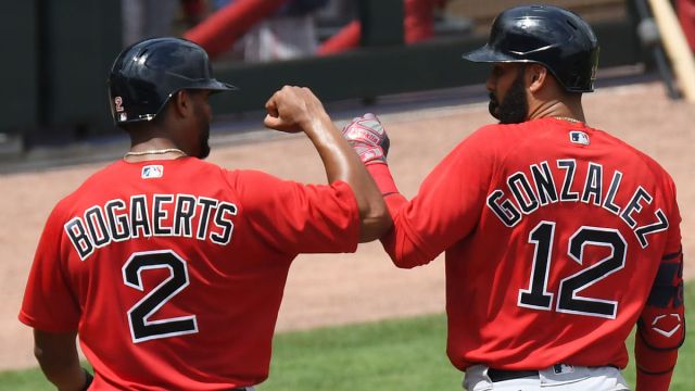 Boston Red Sox players Xander Bogaerts and Marwin Gonzalez