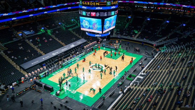 Boston Celtics warm up at TD Garden