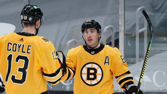 Boston Bruins Forwards Charlie Coyle And Brad MArchand