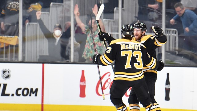 Boston Bruins Defensemen Charlie McAvoy And Matt Grzelcyk