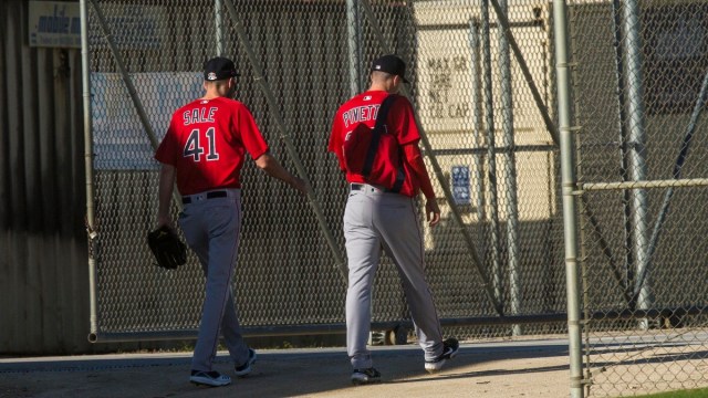 Boston Red Sox pitchers Chris Sale (left) and Nick Pivetta
