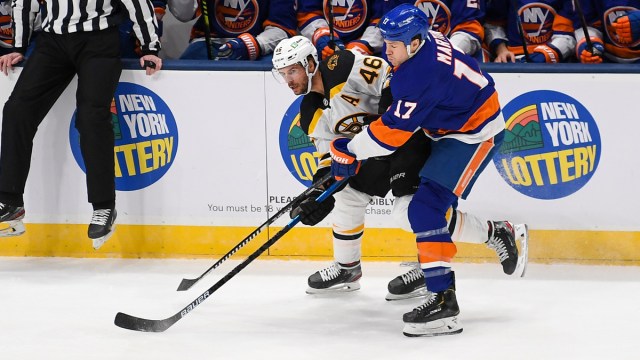 Boston Bruins center David Krejci, New York Islanders winger Matt Martin