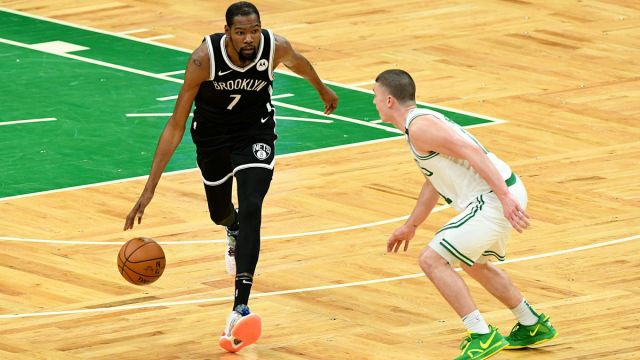 Brooklyn Nets forward Kevin Durant and Boston Celtics guard Payton Pritchard