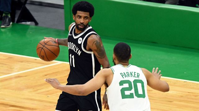 Brooklyn Nets guard Kyrie Irving and Boston Celtics forward Jabari Parker
