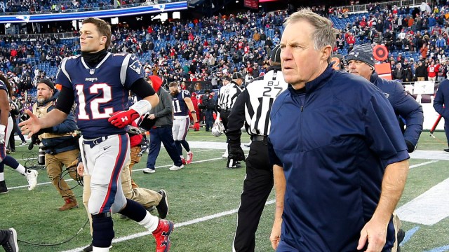New England Patriots head coach Bill Belichick, Tampa Bay Buccaneers quarterback Tom Brady