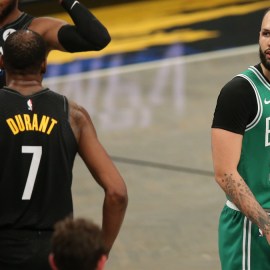 Boston Celtics shooting guard Evan Fournier, Brooklyn Nets power forward Kevin Durant