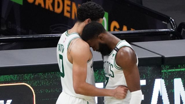 Boston Celtics players Jayson Tatum and Jaylen Brown