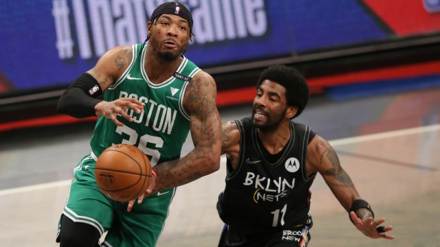 Boston Celtics point guard Marcus Smart, Brooklyn Nets guard Kyrie Irving
