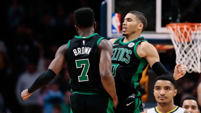 Boston Celtics Players Jaylen Brown and Jayson Tatum of the Boston Celtics