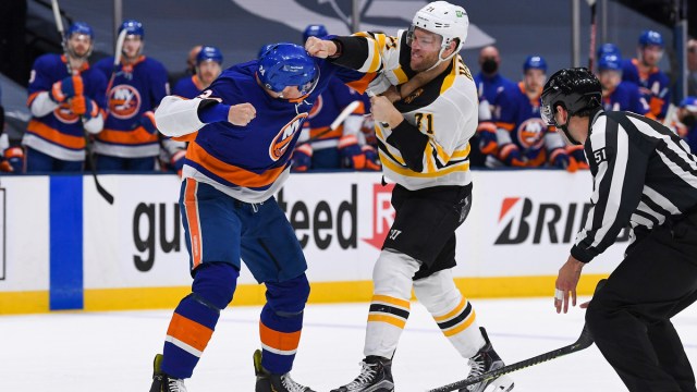 New York Islanders Defenseman Scott Mayfield And Boston Bruins Forward Taylor Hall